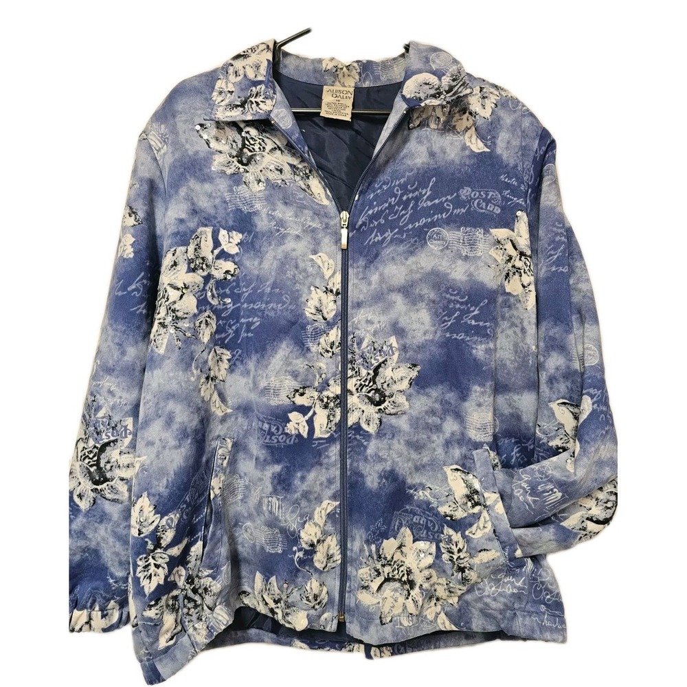 Allison Daley Women Size 16 Blue Floral Zip Front Lined Lightweight Jacket Soft